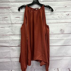 Noa Elle Size S Rust Cold Shoulder Top